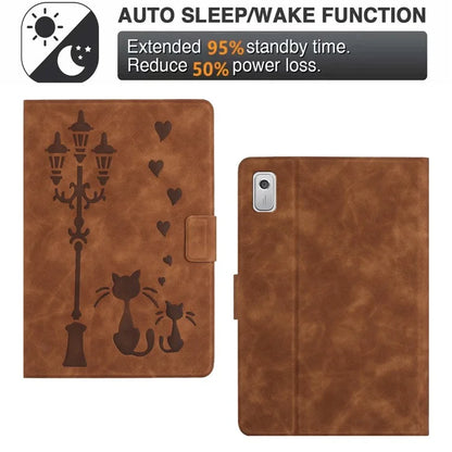 For Lenovo Tab M9 TB-310FU Case Couple Cat Imprinted Microfiber Leather Smart Tablet Cover