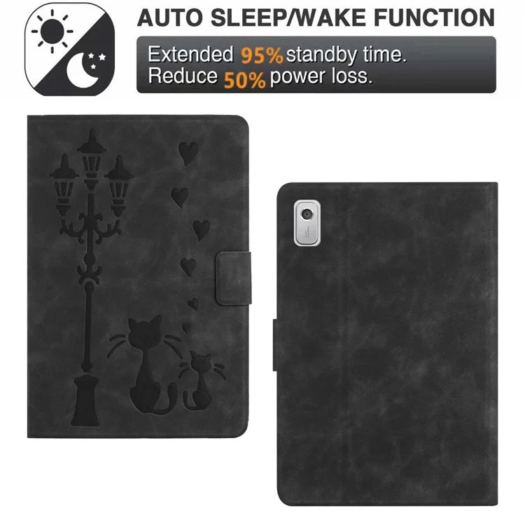 For Lenovo Tab M9 TB-310FU Case Couple Cat Imprinted Microfiber Leather Smart Tablet Cover