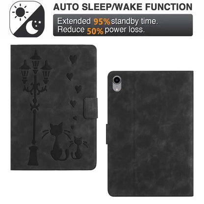 For iPad mini (2021) Case Couple Cat Imprinted Microfiber Leather Smart Tablet Cover