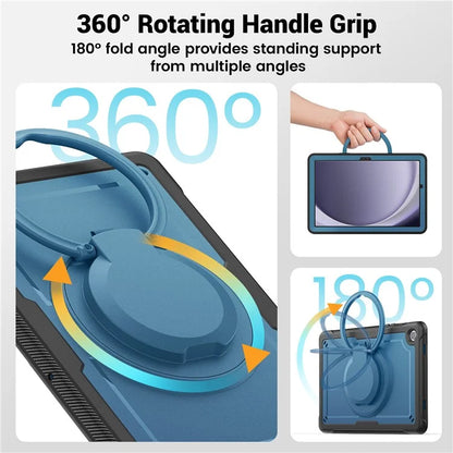 For Samsung Galaxy Tab A9+ SM-X210 / X216 / X218 Case Kickstand PC+TPU Tablet Cover with Strap, Pencil Holder
