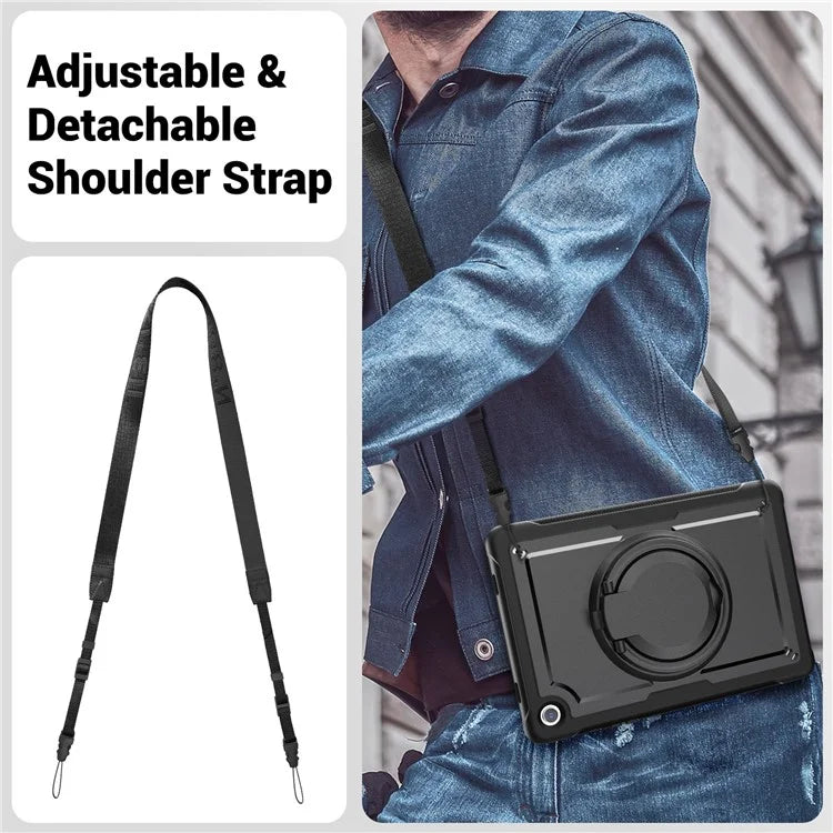For Samsung Galaxy Tab A9+ SM-X210 / X216 / X218 Case Kickstand PC+TPU Tablet Cover with Strap, Pencil Holder