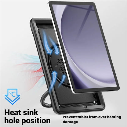 For Samsung Galaxy Tab A9+ SM-X210 / X216 / X218 Case Kickstand PC+TPU Tablet Cover with Strap, Pencil Holder