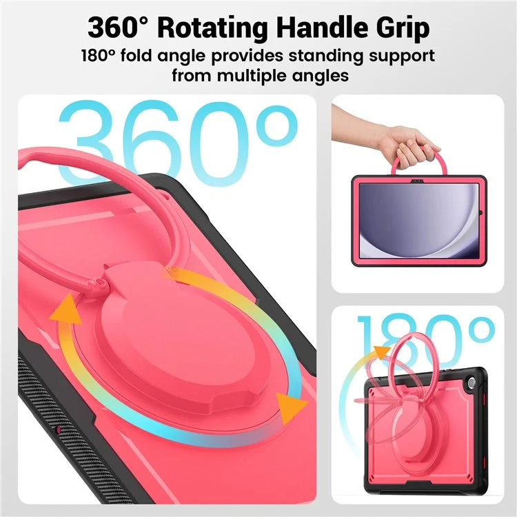 For Samsung Galaxy Tab A9+ SM-X210 / X216 / X218 Case Kickstand PC+TPU Tablet Cover with Strap, Pencil Holder
