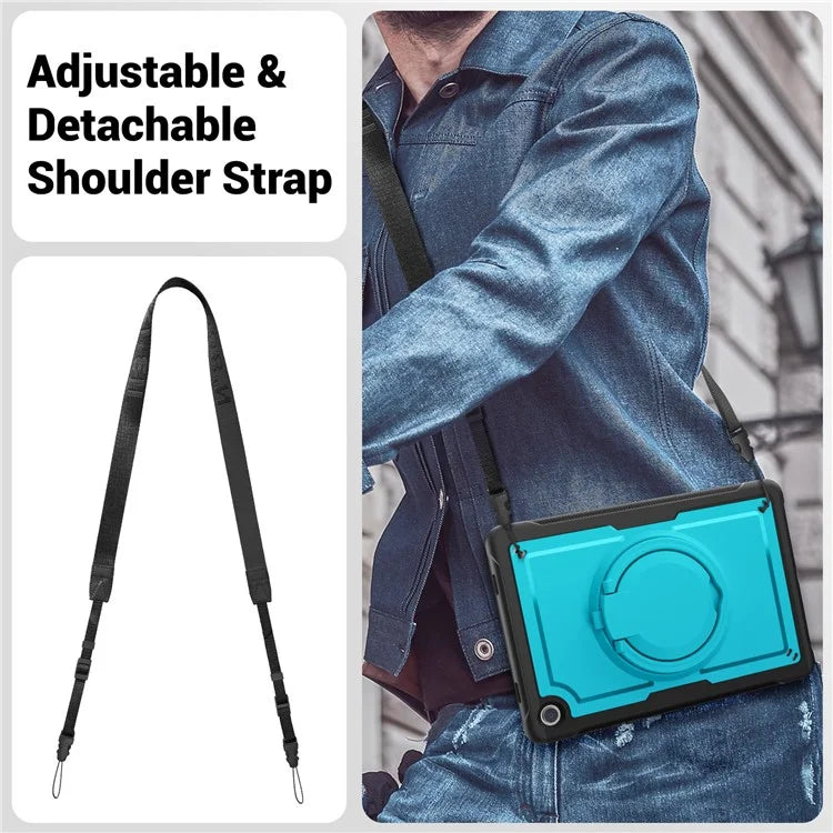 For Samsung Galaxy Tab A9+ SM-X210 / X216 / X218 Case Kickstand PC+TPU Tablet Cover with Strap, Pencil Holder