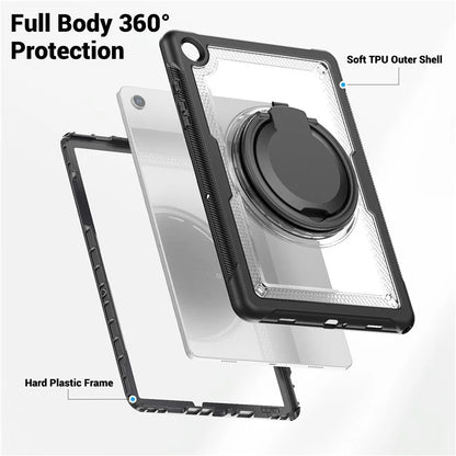 For Samsung Galaxy Tab A9+ SM-X210 / X216 / X218 Case Kickstand PC+TPU Tablet Cover with Strap, Pencil Holder