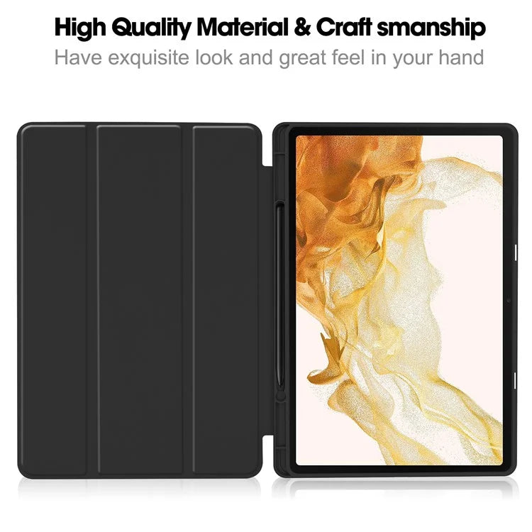 For Samsung Galaxy Tab S10+ Stand Case Shock-Absorbent Leather Tablet Cover with Pen Slot
