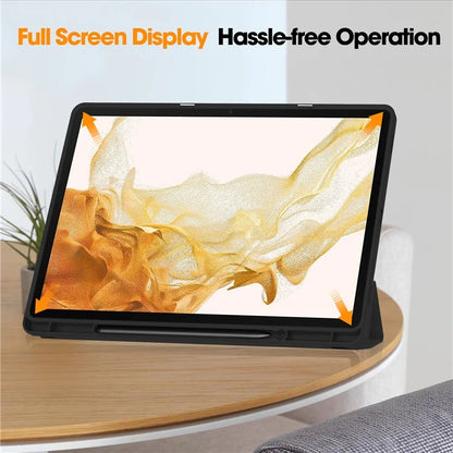 For Samsung Galaxy Tab S10+ Stand Case Shock-Absorbent Leather Tablet Cover with Pen Slot