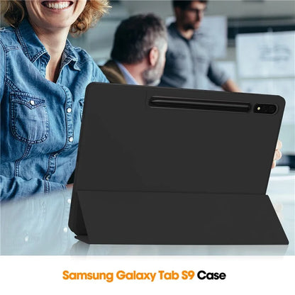 For Samsung Galaxy Tab S10+ Stand Case Shock-Absorbent Leather Tablet Cover with Pen Slot