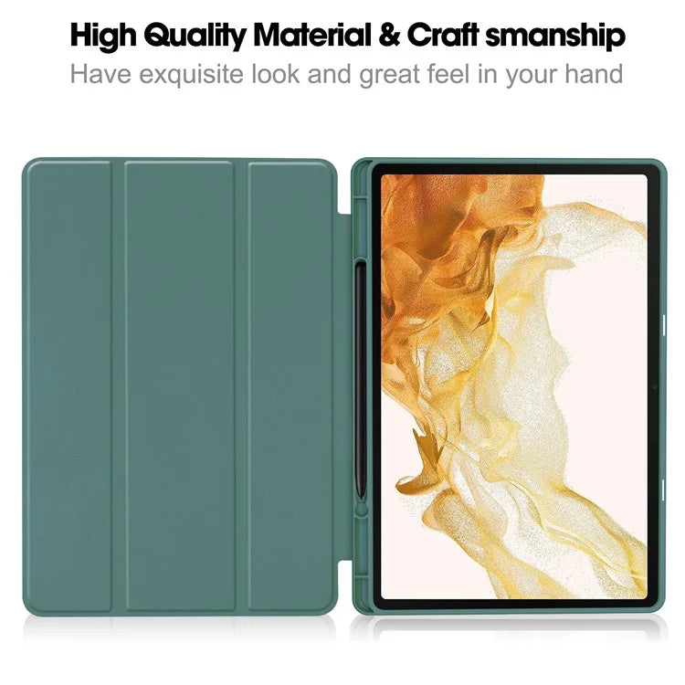 For Samsung Galaxy Tab S10+ Stand Case Shock-Absorbent Leather Tablet Cover with Pen Slot