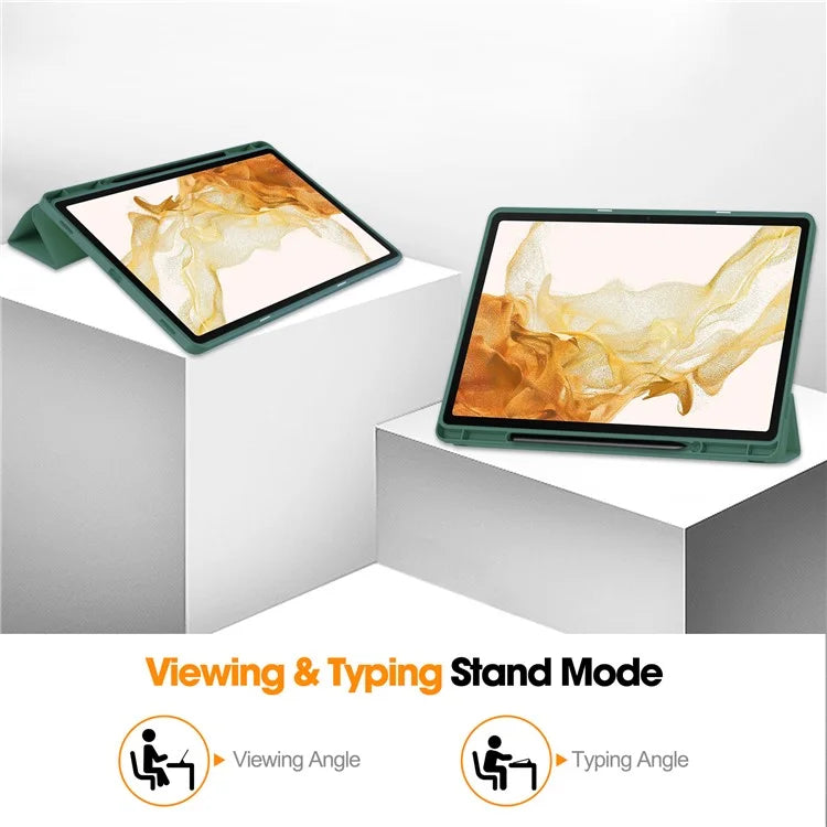 For Samsung Galaxy Tab S10+ Stand Case Shock-Absorbent Leather Tablet Cover with Pen Slot