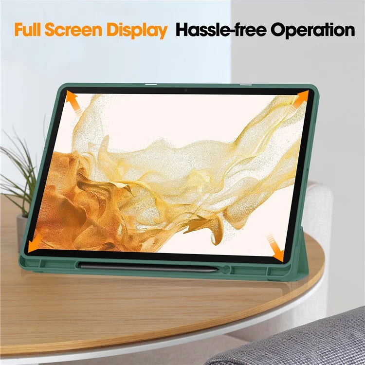 For Samsung Galaxy Tab S10+ Stand Case Shock-Absorbent Leather Tablet Cover with Pen Slot