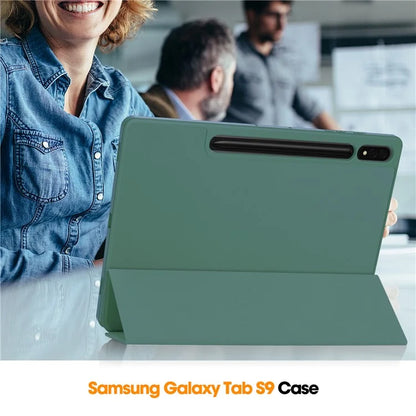 For Samsung Galaxy Tab S10+ Stand Case Shock-Absorbent Leather Tablet Cover with Pen Slot