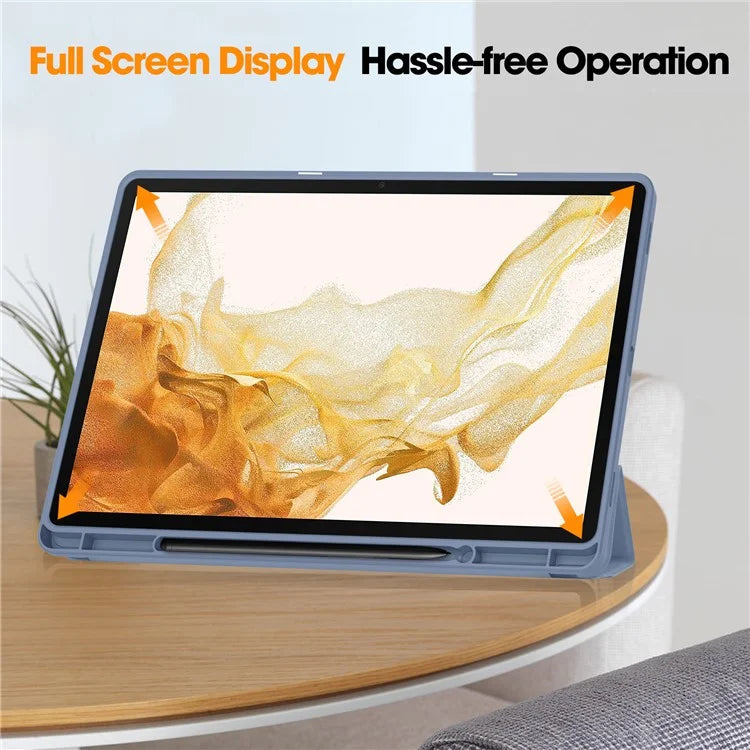 For Samsung Galaxy Tab S10+ Stand Case Shock-Absorbent Leather Tablet Cover with Pen Slot
