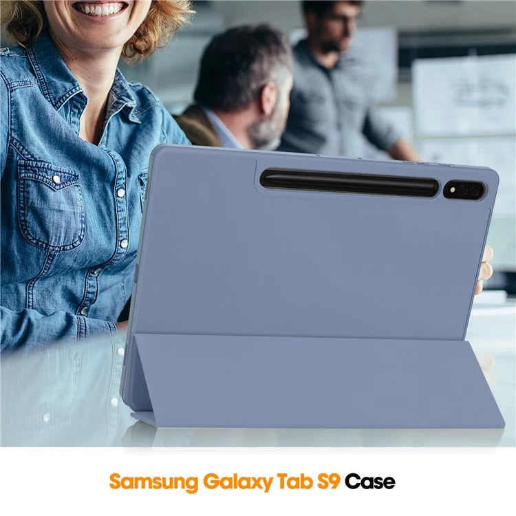 For Samsung Galaxy Tab S10+ Stand Case Shock-Absorbent Leather Tablet Cover with Pen Slot