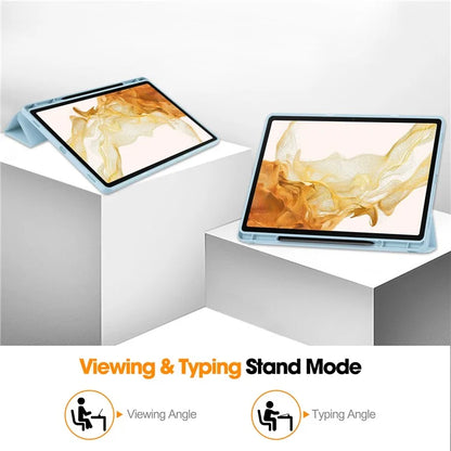 For Samsung Galaxy Tab S10+ Stand Case Shock-Absorbent Leather Tablet Cover with Pen Slot