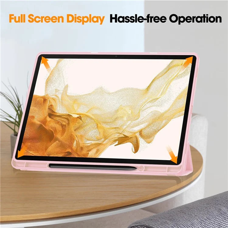 For Samsung Galaxy Tab S10+ Stand Case Shock-Absorbent Leather Tablet Cover with Pen Slot