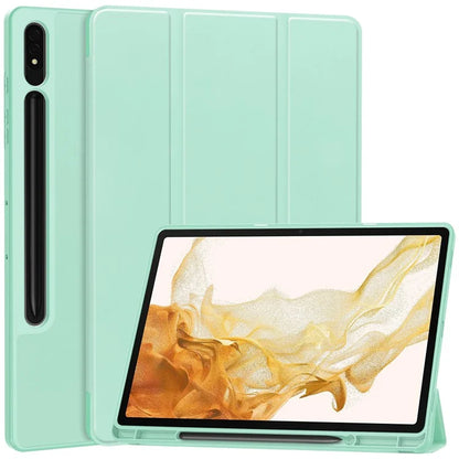For Samsung Galaxy Tab S10+ Stand Case Shock-Absorbent Leather Tablet Cover with Pen Slot