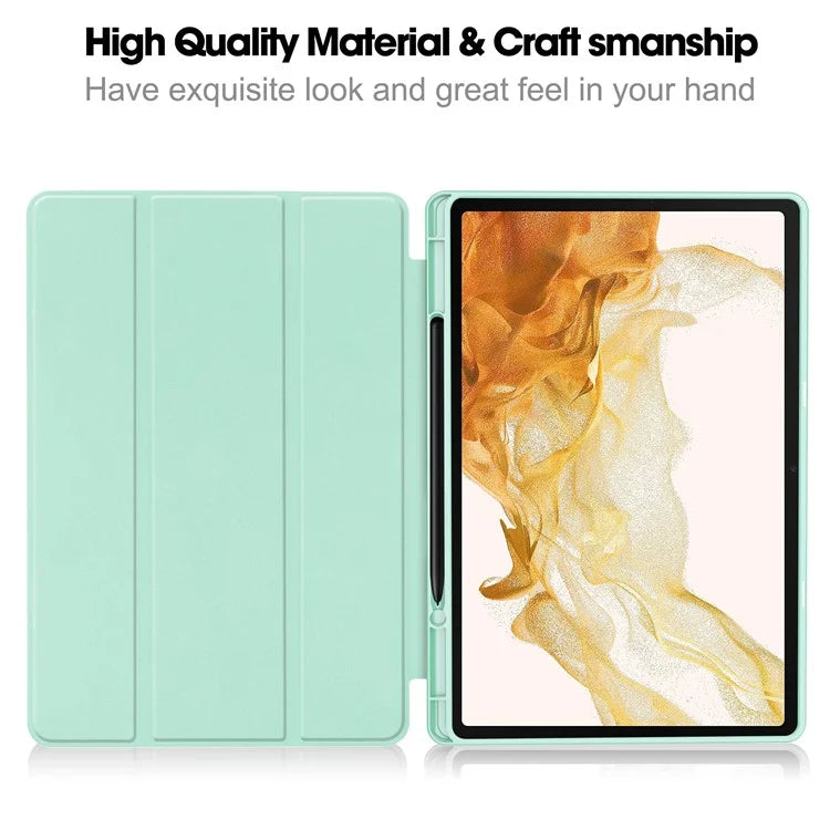 For Samsung Galaxy Tab S10+ Stand Case Shock-Absorbent Leather Tablet Cover with Pen Slot