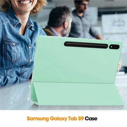 For Samsung Galaxy Tab S10+ Stand Case Shock-Absorbent Leather Tablet Cover with Pen Slot