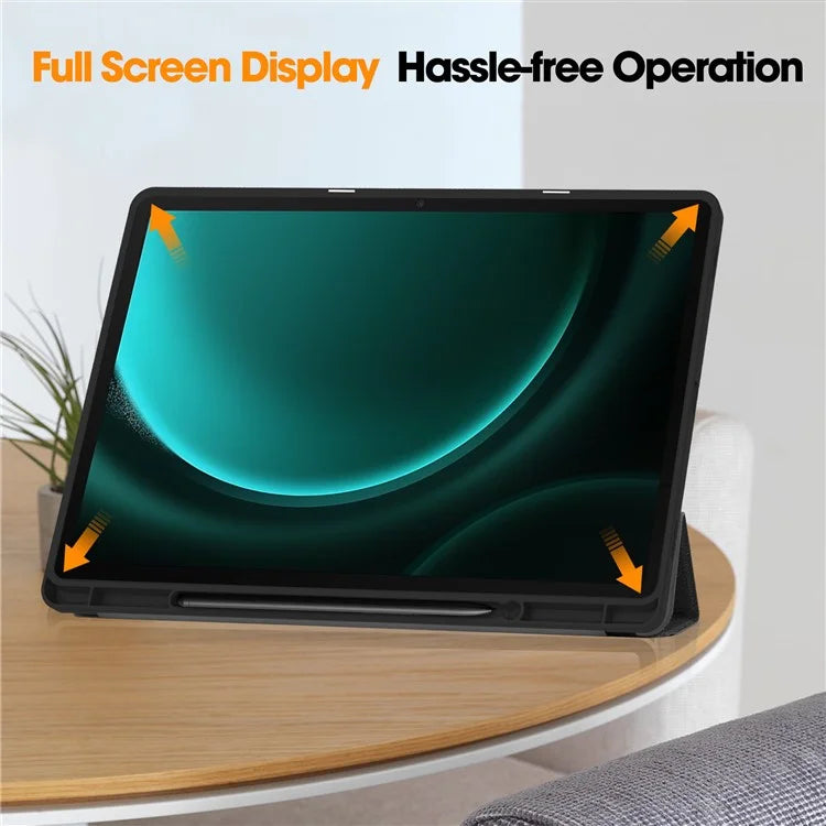 For Samsung Galaxy Tab S10+ Case PU Leather+TPU Trifold Stand Tablet Cover with Pencil Holder