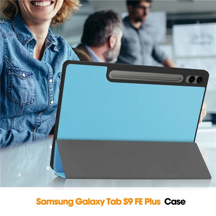 For Samsung Galaxy Tab S10+ Case PU Leather+TPU Trifold Stand Tablet Cover with Pencil Holder