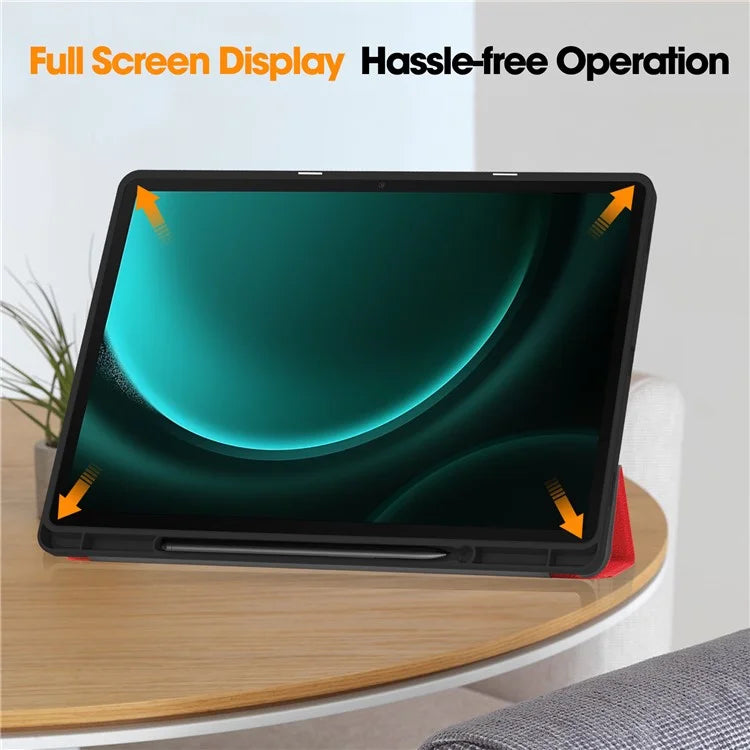 For Samsung Galaxy Tab S10+ Case PU Leather+TPU Trifold Stand Tablet Cover with Pencil Holder