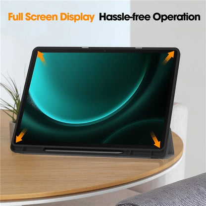 For Samsung Galaxy Tab S10+ Case PU Leather+TPU Trifold Stand Tablet Cover with Pencil Holder