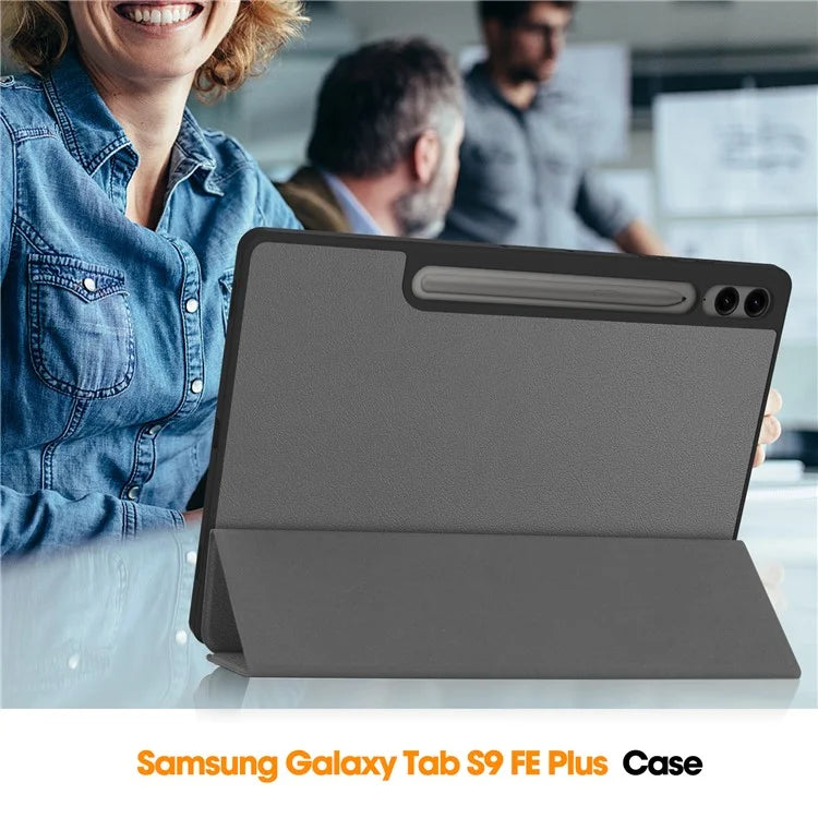 For Samsung Galaxy Tab S10+ Case PU Leather+TPU Trifold Stand Tablet Cover with Pencil Holder