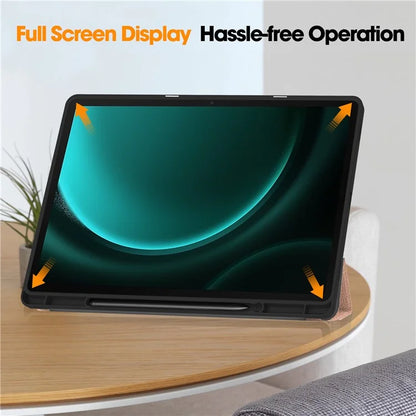 For Samsung Galaxy Tab S10+ Case PU Leather+TPU Trifold Stand Tablet Cover with Pencil Holder