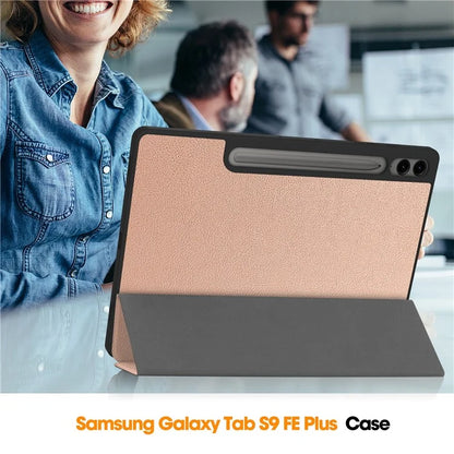 For Samsung Galaxy Tab S10+ Case PU Leather+TPU Trifold Stand Tablet Cover with Pencil Holder