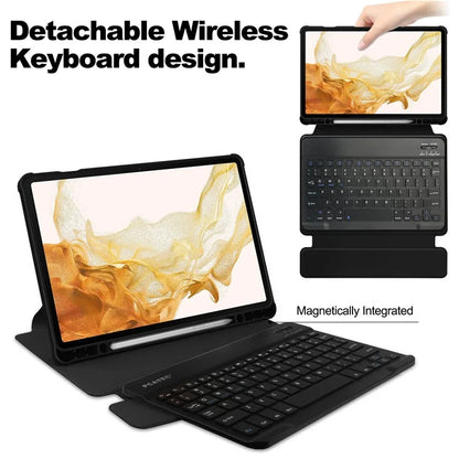 For Samsung Galaxy Tab S10+ Case 360° Rotary Stand PU Leather+Acrylic Tablet Cover (With Keyboard)