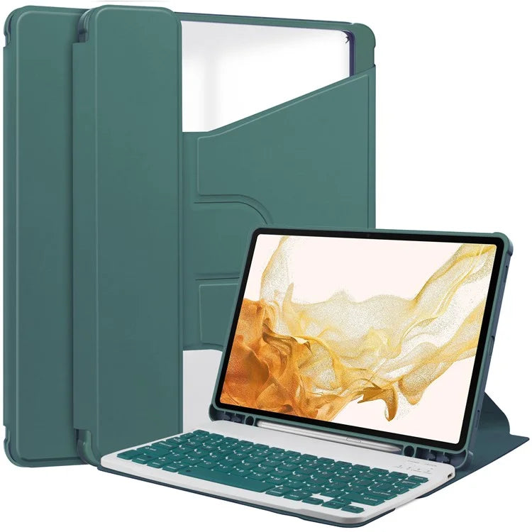 For Samsung Galaxy Tab S10+ Case 360° Rotary Stand PU Leather+Acrylic Tablet Cover (With Keyboard)