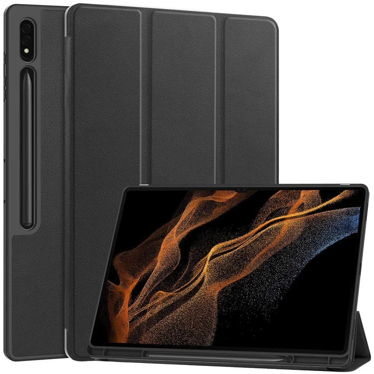 For Samsung Galaxy Tab S10 Ultra Stand Case Shock-Absorbent Leather Tablet Cover with Pen Slot