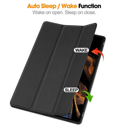 For Samsung Galaxy Tab S10 Ultra Stand Case Shock-Absorbent Leather Tablet Cover with Pen Slot