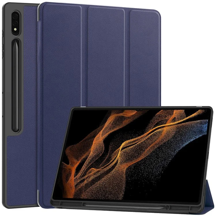 For Samsung Galaxy Tab S10 Ultra Stand Case Shock-Absorbent Leather Tablet Cover with Pen Slot