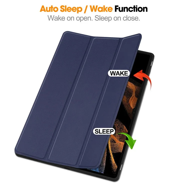 For Samsung Galaxy Tab S10 Ultra Stand Case Shock-Absorbent Leather Tablet Cover with Pen Slot