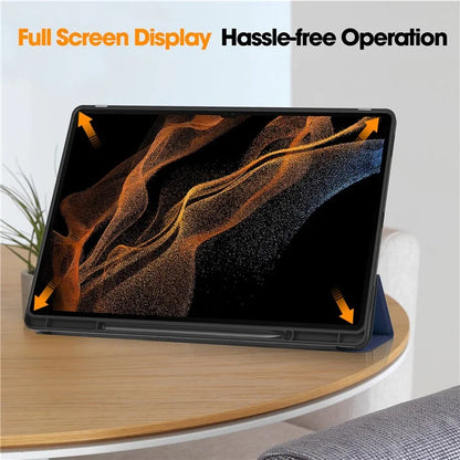 For Samsung Galaxy Tab S10 Ultra Stand Case Shock-Absorbent Leather Tablet Cover with Pen Slot