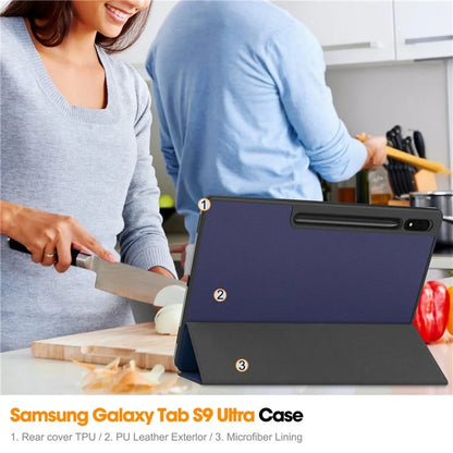 For Samsung Galaxy Tab S10 Ultra Stand Case Shock-Absorbent Leather Tablet Cover with Pen Slot