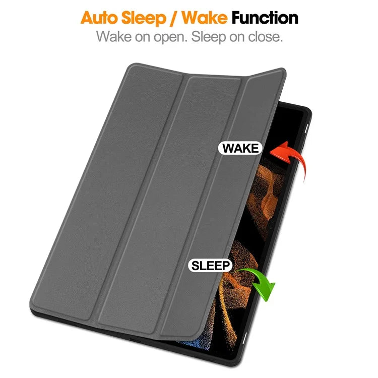 For Samsung Galaxy Tab S10 Ultra Stand Case Shock-Absorbent Leather Tablet Cover with Pen Slot
