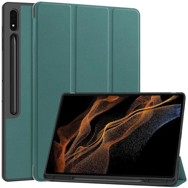 For Samsung Galaxy Tab S10 Ultra Stand Case Shock-Absorbent Leather Tablet Cover with Pen Slot