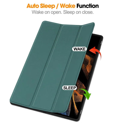 For Samsung Galaxy Tab S10 Ultra Stand Case Shock-Absorbent Leather Tablet Cover with Pen Slot
