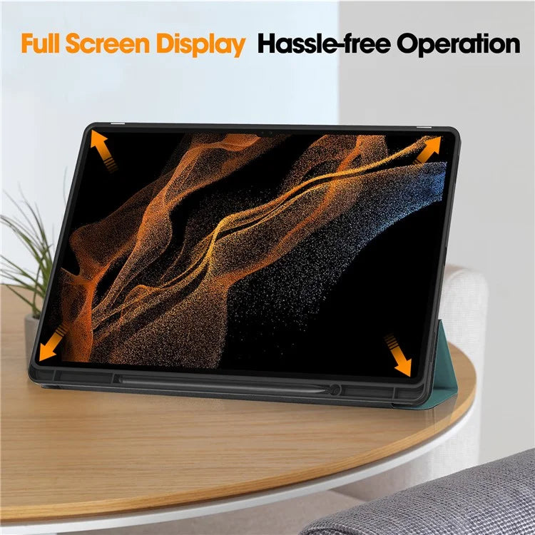 For Samsung Galaxy Tab S10 Ultra Stand Case Shock-Absorbent Leather Tablet Cover with Pen Slot