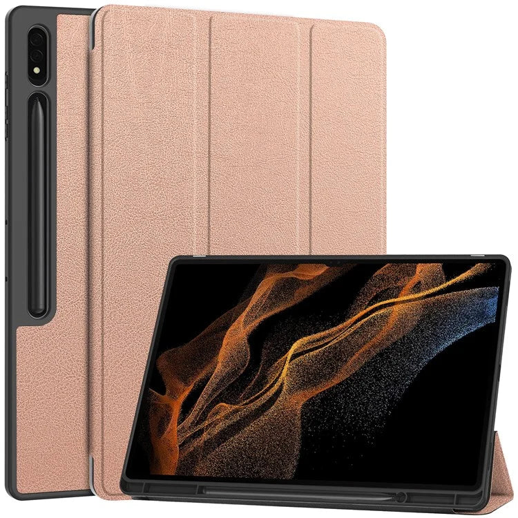 For Samsung Galaxy Tab S10 Ultra Stand Case Shock-Absorbent Leather Tablet Cover with Pen Slot