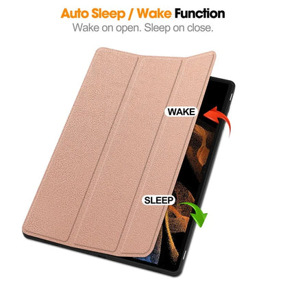 For Samsung Galaxy Tab S10 Ultra Stand Case Shock-Absorbent Leather Tablet Cover with Pen Slot