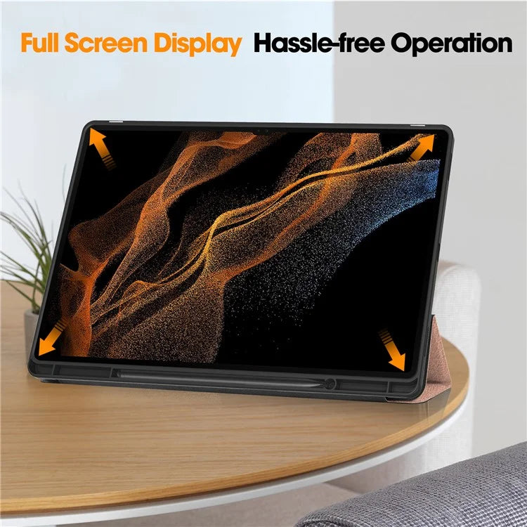 For Samsung Galaxy Tab S10 Ultra Stand Case Shock-Absorbent Leather Tablet Cover with Pen Slot