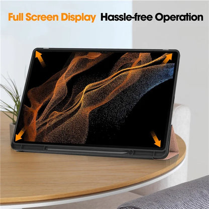 For Samsung Galaxy Tab S10 Ultra Stand Case Shock-Absorbent Leather Tablet Cover with Pen Slot