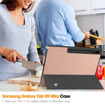 For Samsung Galaxy Tab S10 Ultra Stand Case Shock-Absorbent Leather Tablet Cover with Pen Slot