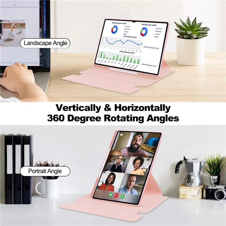For Samsung Galaxy Tab S10 Ultra Case 360° Rotary Stand PU Leather+Acrylic Tablet Cover (Without Keyboard)