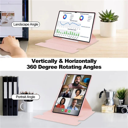 For Samsung Galaxy Tab S10 Ultra Case 360° Rotary Stand PU Leather+Acrylic Tablet Cover (Without Keyboard)