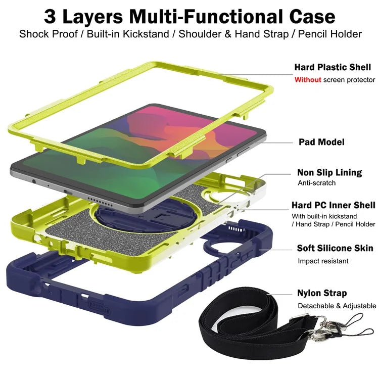 For Xiaomi Redmi Pad SE 4G Case Silicone+PC Kickstand Tablet Cover with Shoulder Strap